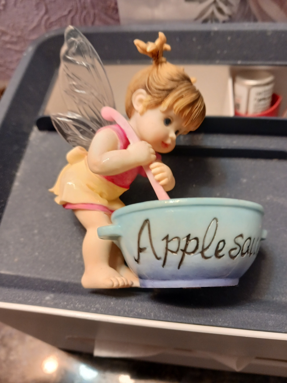 Cute Blue Fairy Figurine with Pink Spoon